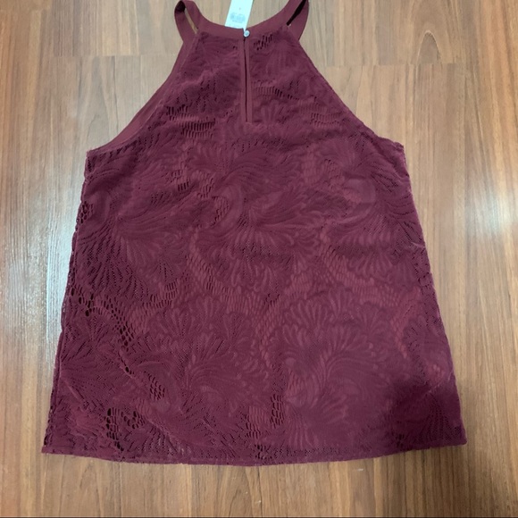 Loft sleeveless top halter style neck burgundy size S - Picture 5 of 6
